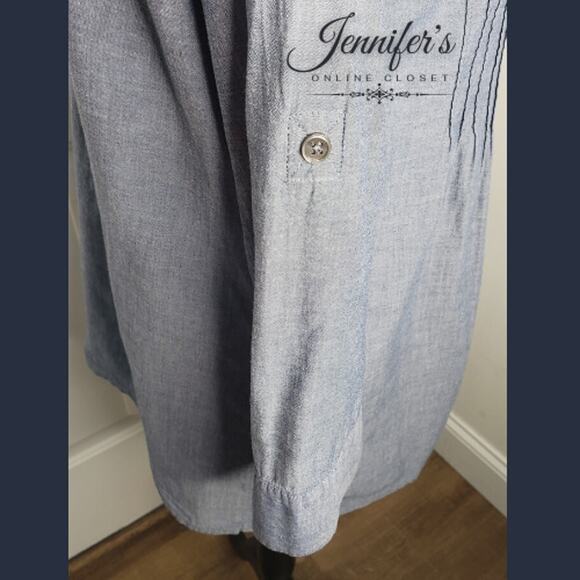 J. Jill Women's Chambray Pleated V-Neck Button Front Blouse/Tunic - Picture 5 of 9